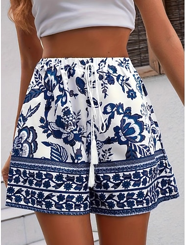  Dámské Tepláky Kalhoty chinos Kraťasy prázdniny Vinobraní Cikánský Krátký Vysoký pas Květinový Grafika Kapsy Elastický pas Tisk Pohodlný Pohodlné Yumuşak Lehce elastické Venkovní ulice Vodní modr