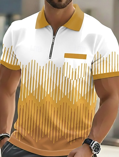  Voor heren Meetkundig Poloshirts Korte mouw Poloshirt Revers Casual Buiten Feestdagen Alledaagse kleding Zak 3D-afdrukken Lente zomer blauw Paars Bruin