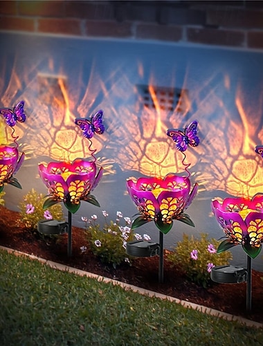  Solarbetriebene Tulpen-Gartenleuchte für den Außenbereich, wasserdicht (IP65), Metallblumen-Design, ideal für Hof, Garten und Wege, als Gartendekoration, Rasendekoration, Weihnachtsgeschenk und für