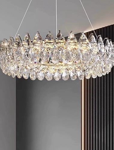  Lustre ovale moderne de luxe en cristal, suspension LED de luxe avec pampilles en cristal K9 pour salle à manger, salon, îlot de cuisine, hall d'hôtel 110-240 V