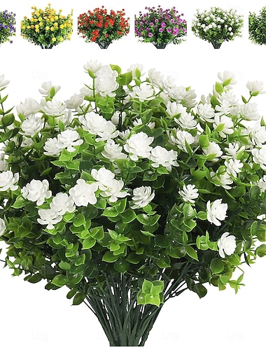  Lot de 6 bouquets de fleurs artificielles d'extérieur, résistantes aux UV et inaltérables, pour la décoration de jardin, porche ou jardinière.