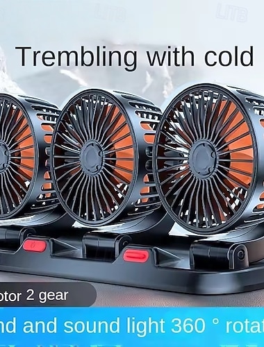  trippelhodet USB-bilvifte, 360° roterbar dashbordkjølevifte, 2-trinns sterk luftstrøm stille elektrisk bilvifte med skjult parkeringstelefonnummerplate for bil, lastebil, SUV, bobil, varebil, biltilbehør