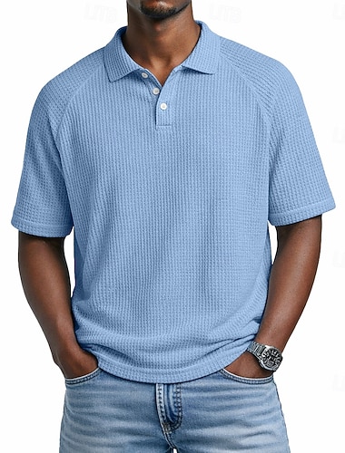  Herren Waffel-Poloshirts Golfshirt Lässig Urlaub Revers Kurzarm Mode Basic Einfach Texture Knöpfe Frühling & Sommer Sommer Frühling Normale Passform Marineblau Purpur Grün Leicht Blau