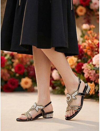  Sandalias de tacón de bloque adornadas para mujer, zapatos de vestir con tira al tobillo y punta abierta para la madre de la novia, bodas en el jardín. &elegantes eventos al aire libre