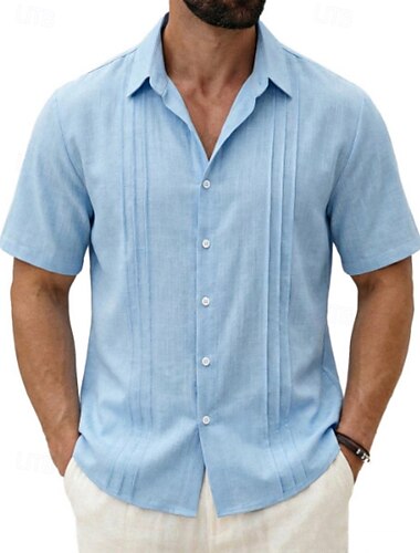  Homme Chemise Chemise d'été Chemise de Plage Chemise en coton et lin Couleur Unie Occasionnel Extérieur Noir Vert Claire Bleu Ciel Bleu de minuit Manche Courte Col Rabattu Été Printemps Vêtement Tenue