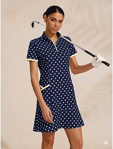  Damen Golfkleid Marinenblau Kurzarm Kleid Damen-Golfkleidung, Kleidung, Outfits, Kleidung