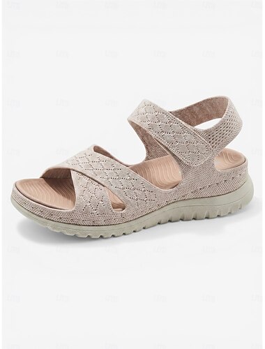  Bequeme Damen-Sandalen mit Mandelfußgewölbeunterstützung – atmungsaktive Sportsandalen aus Strickdesign mit gepolsterter Sohle &verstellbarer Klettverschluss für Outdoor-Aktivitäten, Reisen und Strand