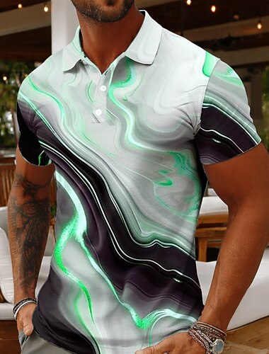  Per uomo Marmo Polo Manica Corta Magliette polo Camicie con Colletto Casual All'aperto Athleisure Ferie Abbigliamento quotidiano Stampa 3D Bottoni Tessuto retato traspirante Estate Primavera Giallo