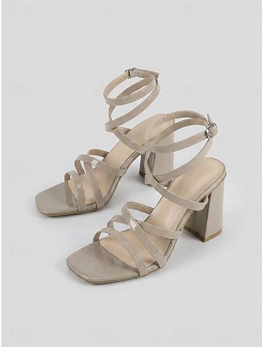  damesandaler med blokhæl og rem i nude - elegante cocktailfestsko