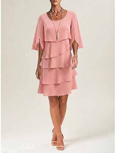  Damen Knielanges Kleid Chiffonkleid Cocktailkleid Elegant Mode Modern Party Normale Passform Einfach Halbarm Rundhalsausschnitt Blau Schwarz Rosa Sommer Frühling