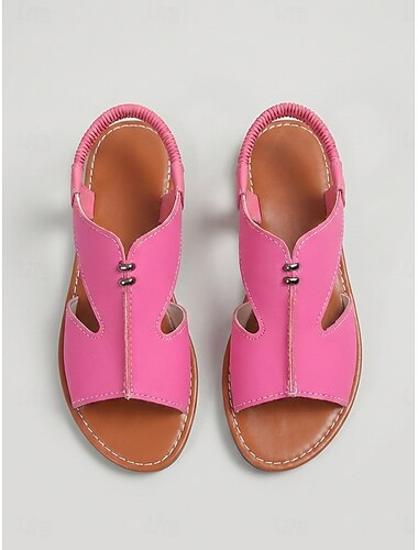  Roze platte sandalen voor dames met elastische hielband – lichtgewicht open zomerschoenen, zachte, flexibele zomerschoenen voor vakantie, strandwandelingen en tuinieren. &dagelijkse kleding
