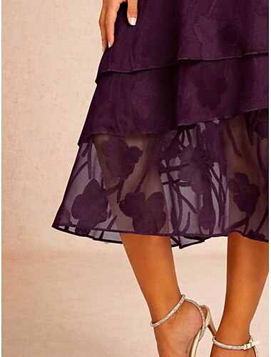  Dames Chiffon rok Elegant Midi Medium taille Rokken Meerlaags Inelastisch Bruiloftsgast Royal Purple Zomer Polyester