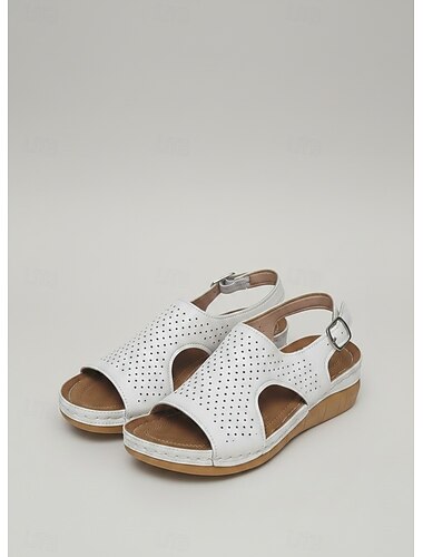  Sandalias de cuña con perforaciones en rosa para mujer: cómodas sandalias de verano con plataforma y punta abierta con hebilla para playa, viajes y uso informal.