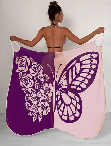  Schmetterlings-Strandtuch, Sarong-Wickelkleid, Spaghettiträger-Strandbekleidung, leichtes Strandkleid für Damen in den Größen S bis XL