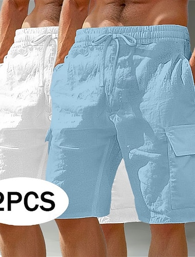 Herren Shorts Leinenshorts Sommershorts Strandshorts Freizeitshorts Kordelzug Elastischer Bund Mehrere Taschen Einfach Komfort Atmungsaktiv Knielang Lässig Outdoor Strand Urlaub Hawaiianisch