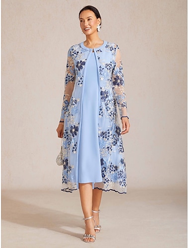  Damen Trenchcoat Atmungsaktiv Bestickt Elegant Blumen Formell Lang Rundhalsausschnitt Normale Passform Langarm Oberbekleidung Himmelblau Sommer Frühling