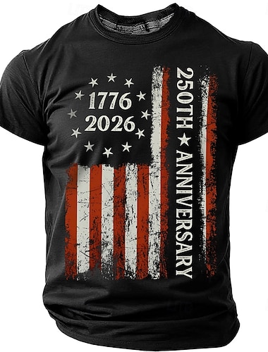  4. juli 2026 250-års Mindedag Mænds 3D Print US Flag Crew Neck Kortærmet T-shirt Daglig Gade