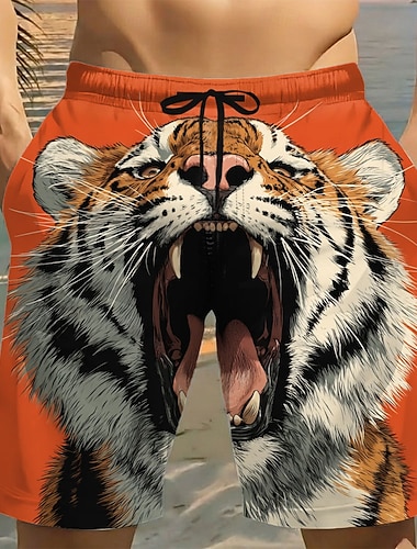  Voor heren Brullen dier Tijger Lange zwembroeken Badpakken Zwembroeken Boardshorts Medium Taille Grappig Strandvakantie Zijzakken Mesh voering Elastische tailleband met trekkoord Ontwerper Kleding