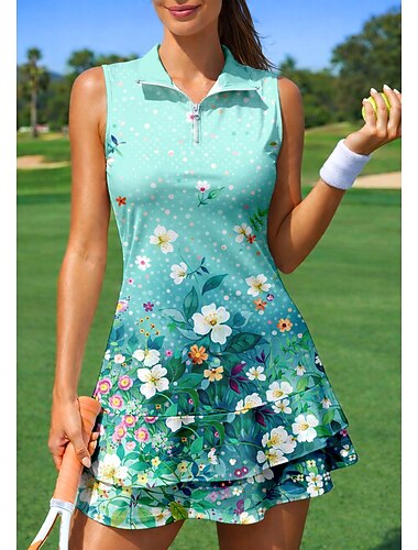  نسائي التدرج النباتية فستان رياضي فستان بولو للتنس بدون كم سحاب ربع الرمز البريدي مطاط يلف العرق متنفس الكرة الطائرة تينس الغولف قبة طوي شورتس الفساتين أخضر ملابس التنس