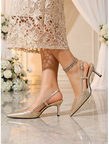  עקבי סלינגבק זהובים לנשים – נעלי עקב מחודדות אלגנטיות לאם הכלה, חתונה בעיר &אירועים רשמיים