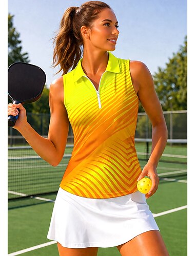  Жен. Геометрический принт Топы Спортивная рубашка Футболка-поло Теннисная рубашка Без рукавов Молния Цветочный UPF50+ Устойчивость к УФ Эластичность Влагоотводящие Дышащий Теннис Гольф Пиклбол