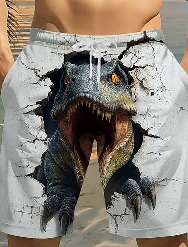  Homme Rugissement Animal Dinosaure Maillots de bain Maillots de bain shorts de bain Shorts de Surf Taille Moyenne Drôle Vacances à la Plage Poches Latérales doublure en maille Taille élastique avec