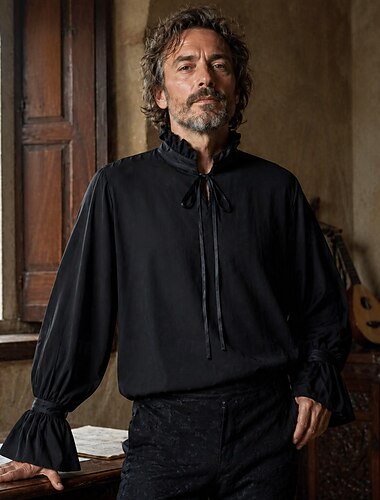  Gotico Medievale Rinascimento Camicia Lunghe Vampiro Pirata Bard Nobile Allacciato Volant Tinta unica Costume Per uomo Reale Stile Steampunk Halloween Carnevale Fiera Rinascimentale LARP Adulti