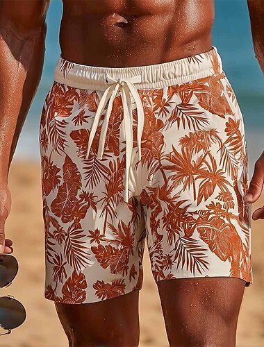  Homme Feuille de palmier Plantes Tropicales Maillots de bain Maillots de bain shorts de bain Shorts de Surf Taille Moyenne Hawaïen Vacances à la Plage Poches Latérales doublure en maille Taille