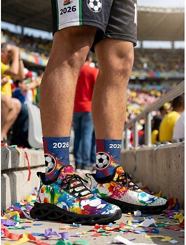  Scarpe da ginnastica da uomo colorate con stampa a tema calcio: scarpe sportive leggere e traspiranti con design graffiti, comode scarpe sportive per tifosi e feste. &abbigliamento casual