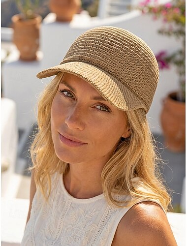  Cappello da donna in poliestere intrecciato stile bohémien, disponibile in vari colori, leggero e protettivo dal sole, ideale per vacanze al mare, tempo libero all'aria aperta e abbigliamento casual quotidiano.
