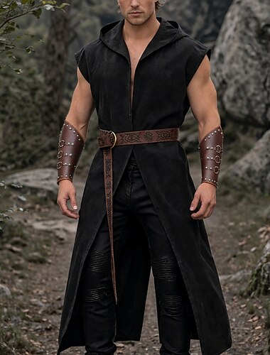  Retro / vintage Medeltida kostymer Renässans Midjeskärp kappa med huva Armskydd Ärmlös Bågskytt Ranger Ensfärgat Maskeradkläder Herr fantasi Maskerad Fest Renässansmässan LARP Vuxna Kappa Midjeskärp