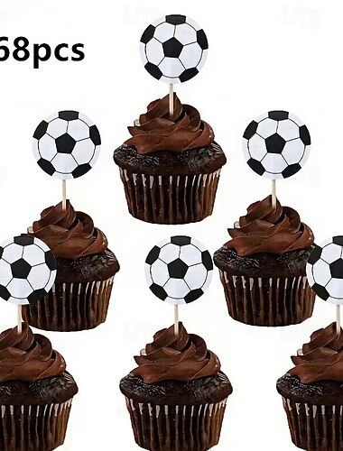  168 stuks cupcakeversieringen met voetbalthema, cupcakeprikkers met sportthema, decoraties voor een babydooptaart, perfect voor het WK en kinderfeestjes met een voetbalthema.