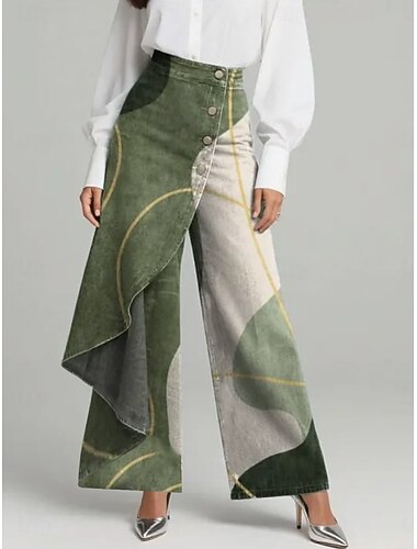  Dame Bred Bukseben Ferie Grunnleggende Full lengde Medium Midje Uelastisk Feriereise Gate Avslappet Blå Dyp Grønn Sjøblå Svart Vår Løstsittende