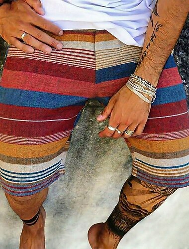  Męskie Boho Kolorowy Prążki Szorty dresowe Szorty plażowe Szorty frotte Średni Talia Retro / vintage Codzienny Codzienny Streetwear Święto Druk 3D Elastyczny pas ściągany sznurkiem Projektant Odzież