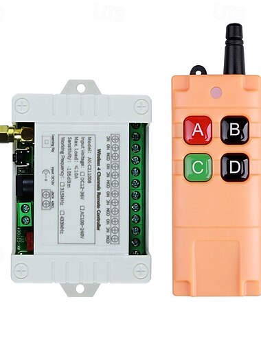  Bezprzewodowy przełącznik zdalnego sterowania dalekiego zasięgu DC 12 V-36 V, 4-kanałowy odbiornik przekaźnikowy RF 433 MHz z przemysłowym pilotem &Antena, sterownik 10a do wciągarki, bramy, silnika