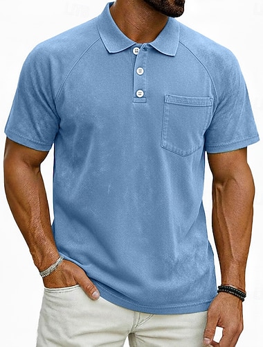  Herren Poloshirts Hemd aus 100 % Baumwolle in Säurewaschung Lässig Geschäft Umlegekragen Kurzarm Mode Basic Einfarbig Einfach Knöpfe Gewaschen Frühling & Sommer Blau Dunkelgrün Dunkel Braun Schwarz