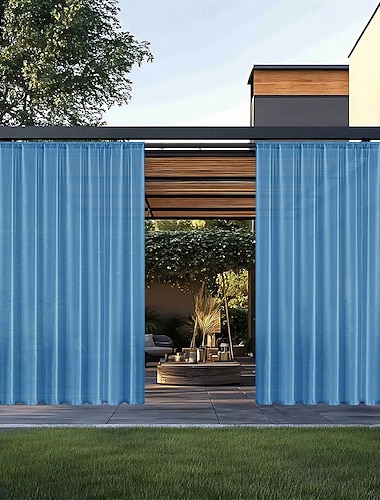  utendørs vanntett gardinpanel blå terrasse gardinstanglomme personverngardin for pergola lysthus veranda terrasse balkong cabana hage værbestandig