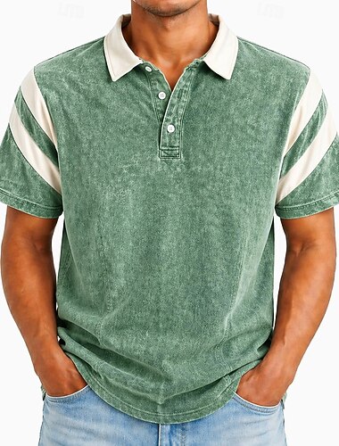  Homme Polo Chemise 100% coton délavée à l'acide Occasionnel Fête Revers Manche Courte Mode Basique Uni Texturé Boutons Vintage Été Printemps Bleu bleu marine Violet Vert Kaki Gris Polo