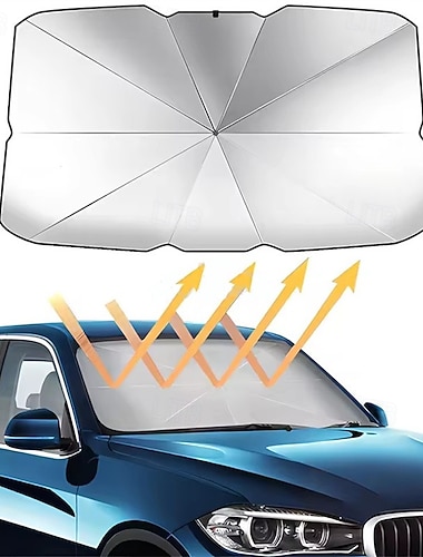  Autozonnescherm/paraplu voor de voorruit, opvouwbaar zonnescherm voor de autoruit dat UV-straling blokkeert. &Warmte-isolerende, draagbare bescherming voor de meeste sedans, SUV's en trucks, houdt uw
