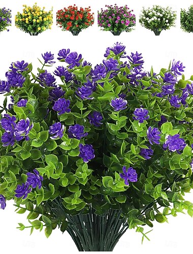  6 paquetes de flores artificiales para decoración de exteriores, resistentes a los rayos UV, que no se decoloran, plantas de plástico sintético para jardín, porche, ventana, jardinera, decoración