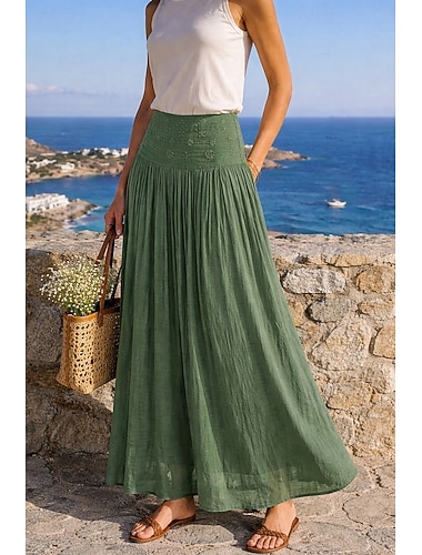  Damen Urlaubsrock Bohemien Vintage Mode Ethnisch Maxi Hohe Taille Röcke Einfach Gerafft Patchwork Heißbohren Unelastisch Strand Urlaub Blau Apfel Grün Kastanienbraun Hellgelb Sommer 100% Polyester