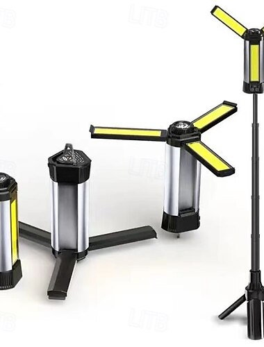  Luz de trabalho LED recarregável com suporte, kit de luzes de trabalho sem fio, luz de camping com intensidade ajustável, tripé removível, ganchos e bolsa de transporte.