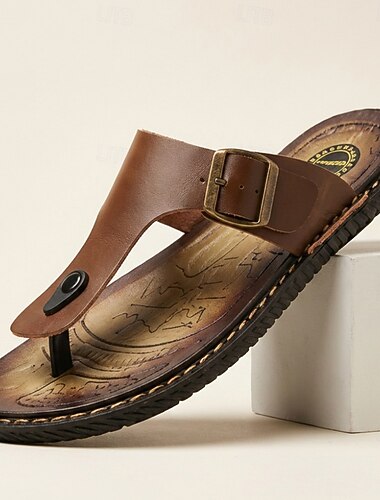  Verstelbare, open teenslippers van imitatieleer met gesp en comfortabele voetbed, casual zomerschoenen voor heren, ideaal voor strandvakanties, ontspanning bij het zwembad en dagelijks gebruik.