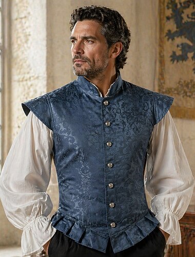 Retrò Vintage Medievale Rinascimento Gilet Senza maniche Principe Nobile Jacquard Collo alla coreana Costume Per uomo Reale Mascherata Fiera Rinascimentale LARP Adulti Gilet