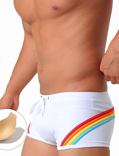  Hombre Bañador Natación Corto Bañadores Pantalones Rayas Correa Pierna breve Secado rápido Ligero Eslático Bañadores Prendas de abajo Surf Deportes acuáticos Natación Verano