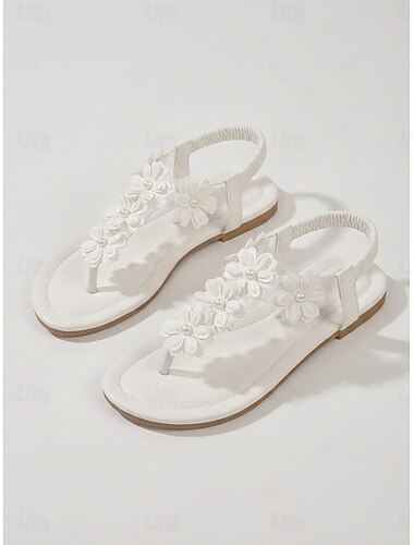  naisten mustat kukkakuvioiset T-hihnasandaalit – rennot litteät stringit loma- ja ulkokäyttöön