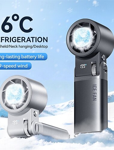  Håndholdt vifte med kaldpress, bærbar mini-personlig vifte med 199 vindhastigheter, LED-digitalskjerm, 90° sammenleggbar USB-oppladbar liten turbovifte for sommerreiser, fotturer og sminke, sølv/svart