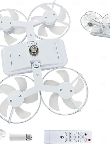  drón stílusú LED mennyezeti ventilátor fénnyel, modern világítással &légáramlás egyben, 3 sebességfokozat beállítás &3 színű LED világítás, E27 foglalat, távirányító, hálószobába, nappaliba, irodába