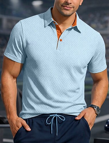  Per uomo Testurizzato Polo a Maglia Waffle Casuale Affari Classico Manica Corta Moda Moderno Tinta unica Asciugatura Rapida Bottoni Estate Primavera Vestibilità regolare Blu Nero Bianco Blu marino