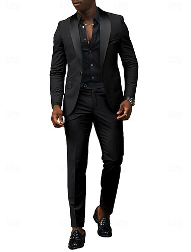  Completi da matrimonio da uomo colletto a scialle nero rosa moda quotidiana unito tailored fit set da 2 pezzi monopetto un bottone